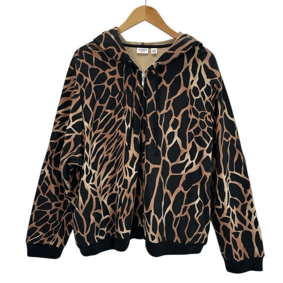 Cato Tops - Cato Brown Black Animal Print Zip Up Hoodie Jacket Y2K Jungle Safari 26/28W